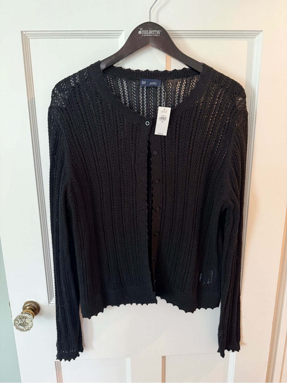 NWT GAP Black linen blend pointelle cardigan XL